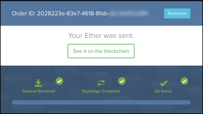Ether successfully sent