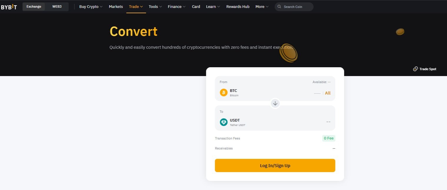 Convert kryptoměn na Bybit