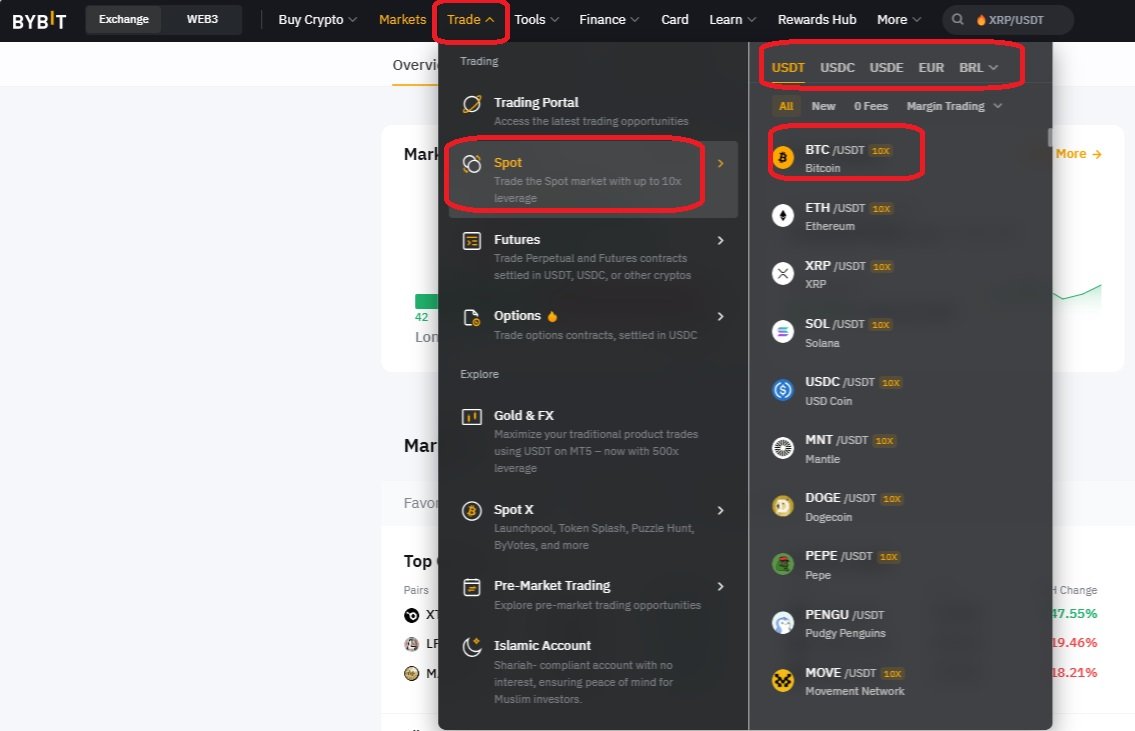 Nákup bitcoinu na spotovém trhu na Bybit