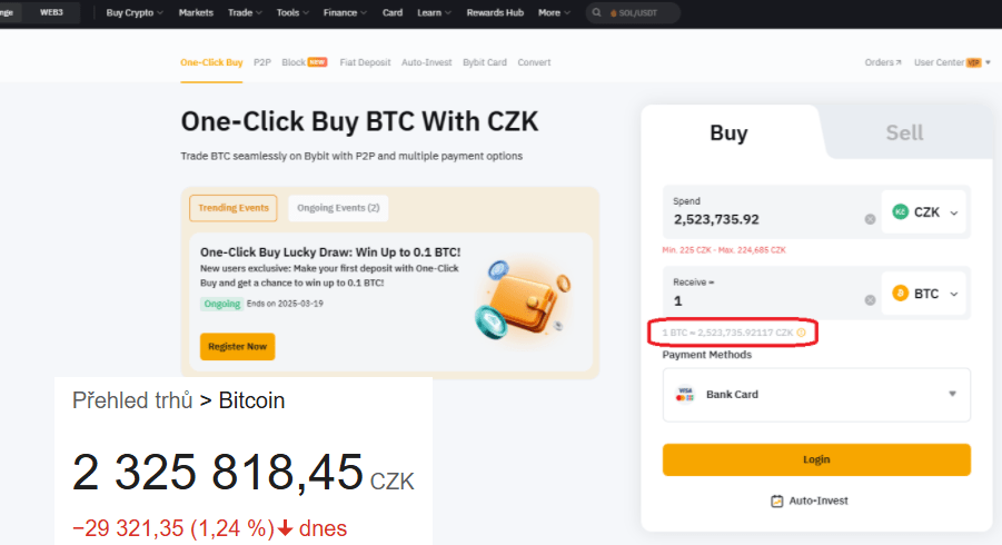 Přímý nákup bitcoinu na Bybit prostřednictvím služby One-Click Buy