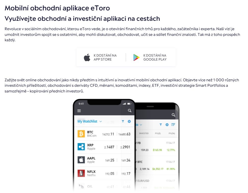 Aplikace pro obchodování eToro je skvělou volbou pro všechny, kteří obchodují i mimo domov