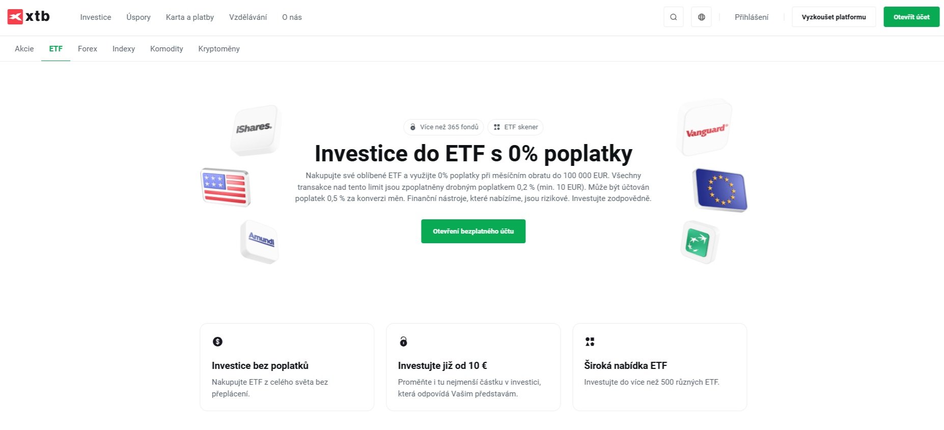 Nejlepší ETF najdete i u brokera XTB, u kterého navíc můžete začít investovat už od pouhých 10 EUR