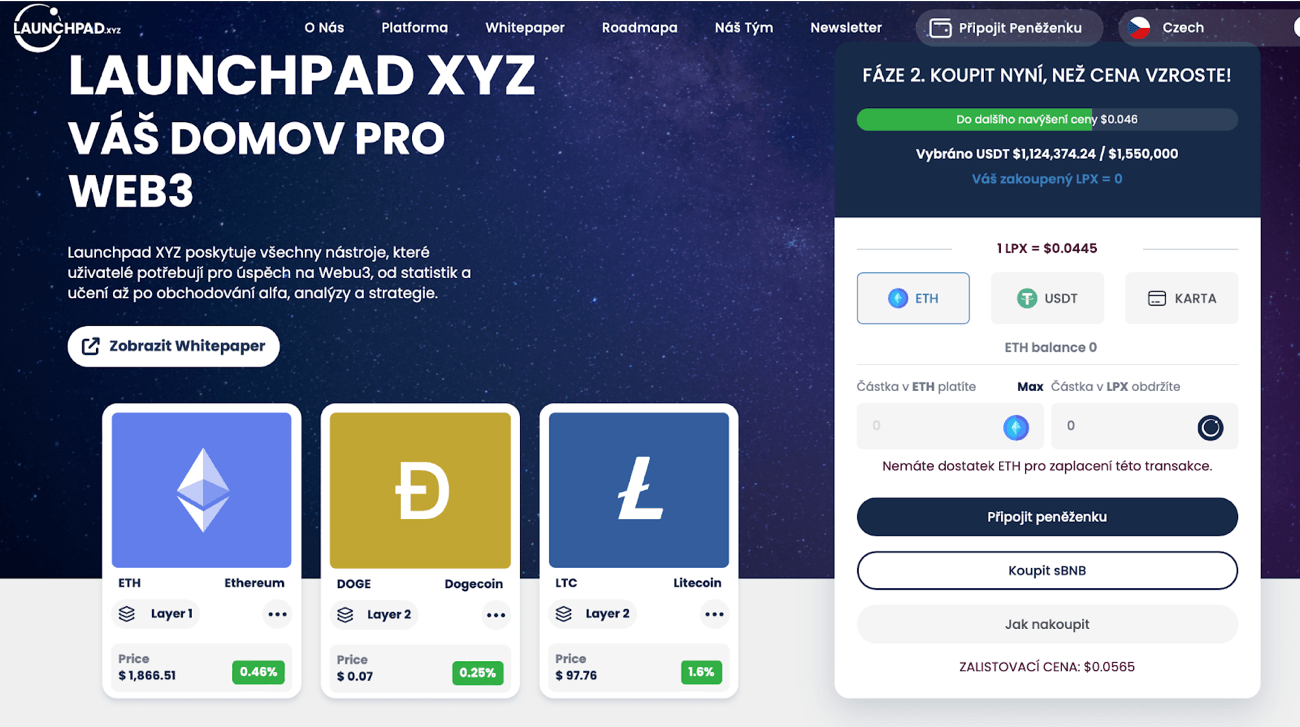 Launchpad XYZ - úvodní stránka webu