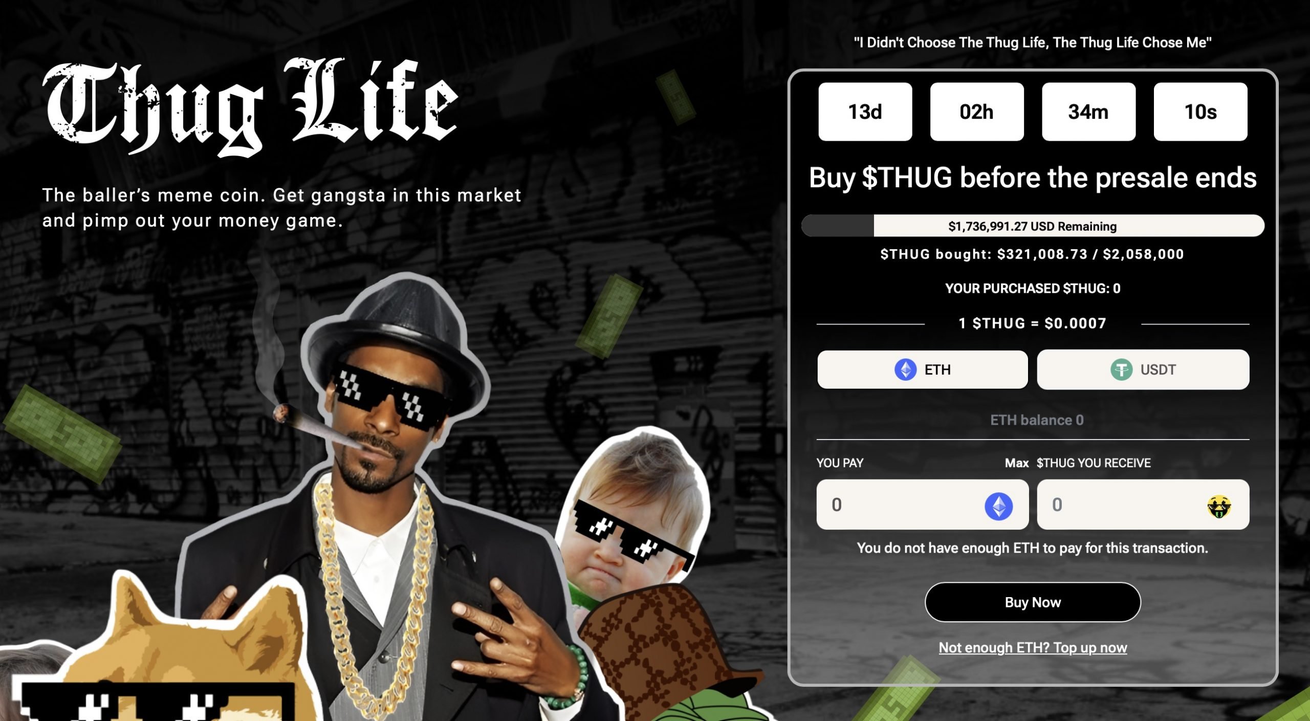 Thug Life úvodní stránka předprodeje
