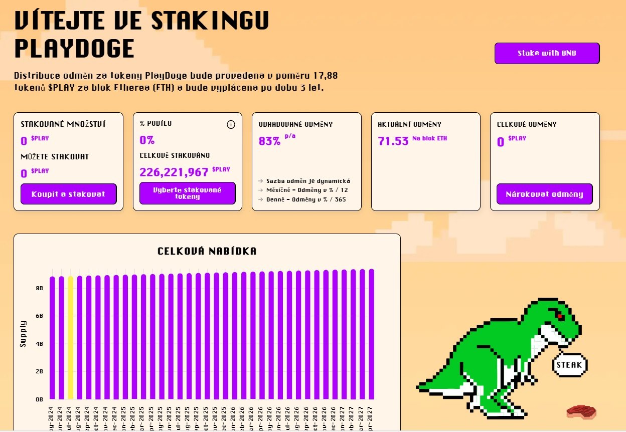 Funkce stakingu začínající kryptoměny PlayDoge