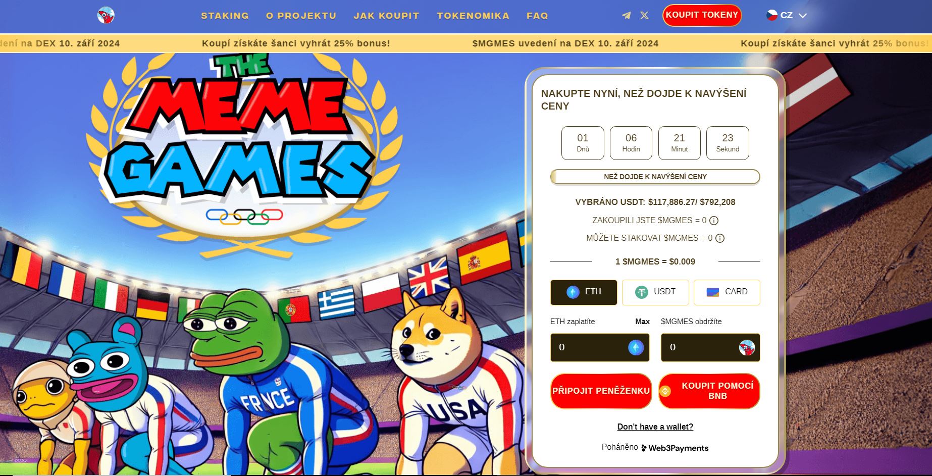 Předprodej projektu Meme Games, ve kterém lze získat i kryptoměny zdarma