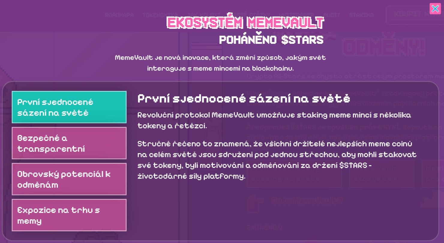 Pomocí ekosystému MemeVault, který je součástí začínající kryptoměny Crypto All Stars, si mohou investoři zajistit pasivní příjem