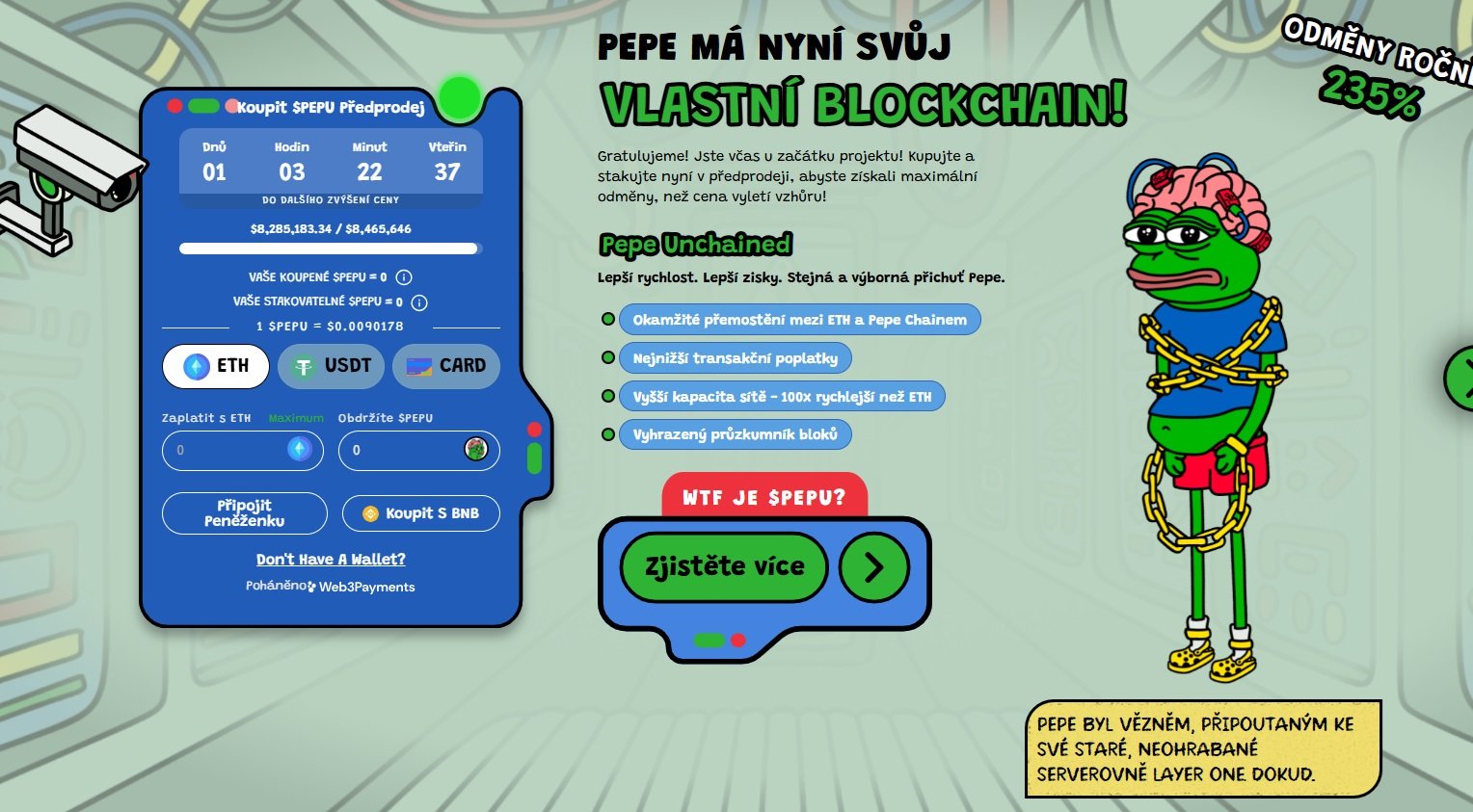 Předprodej Pepe Unchained, jehož token PEPU může být zajímavou alternativou k bitcoinu