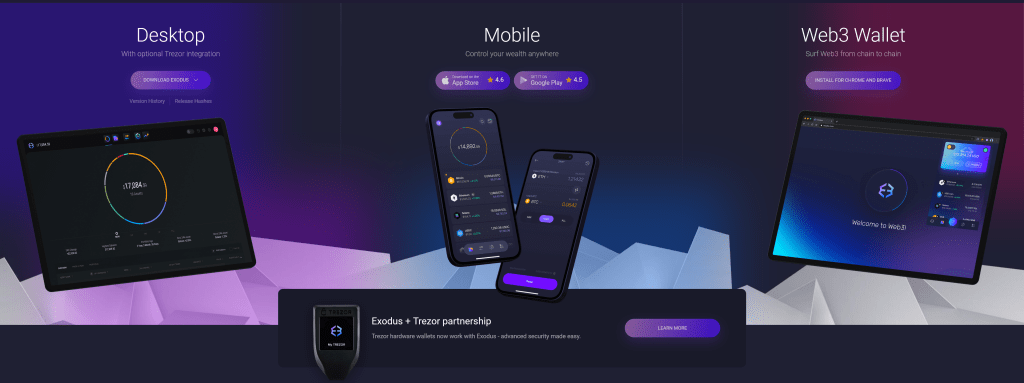 Druhá nejlepší krypto peněženka Exodus má desktopové, mobilní a web3 rozhraní