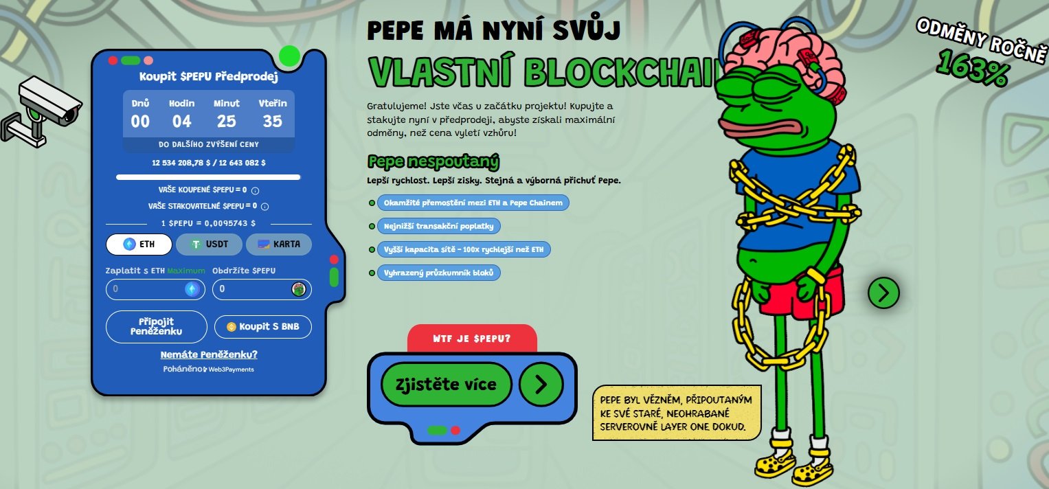 Předprodej tokenu Pepe Unchained, který může být zajímavou alternativou například k bitcoinu