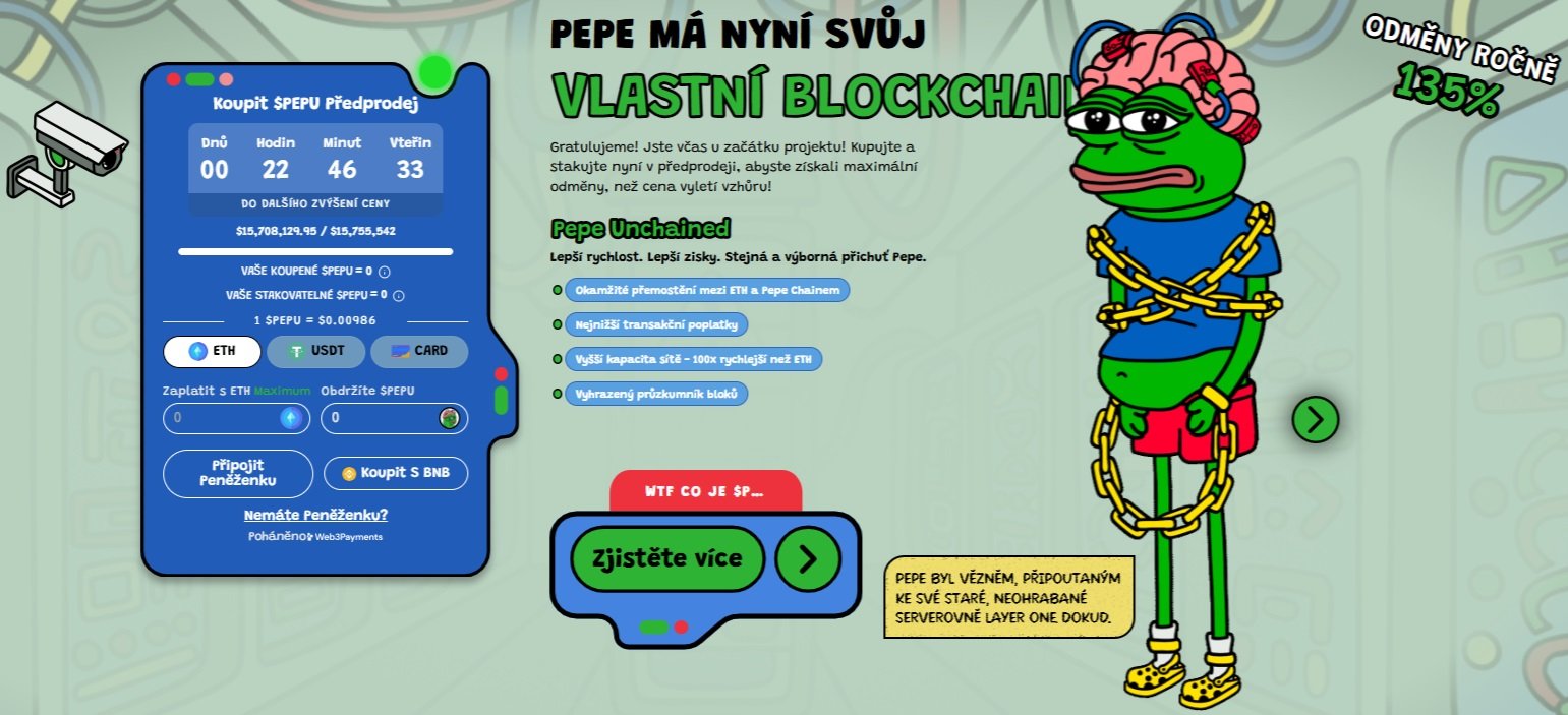 Tokeny Pepe Unchained, které je možné koupit v předprodeji, nabízí investorům stejně jako bitcoin mnoho příležitostí