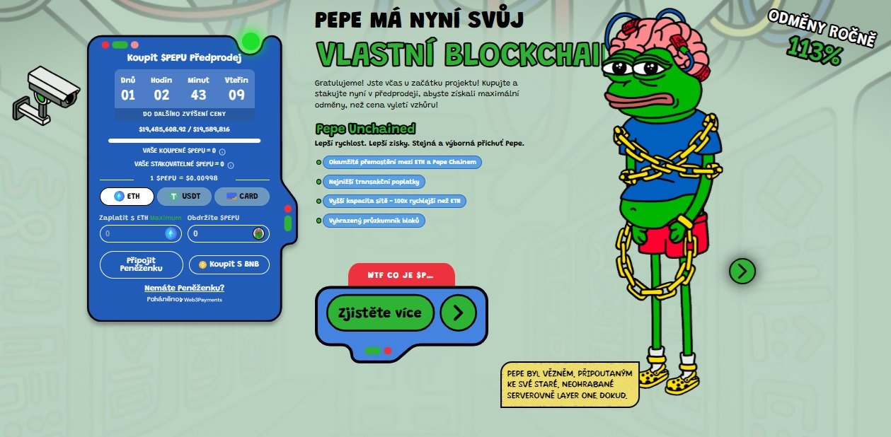 Meme coin Pepe Unchained získal v předprodeji od včasných investorů už více než 19 milionů dolarů