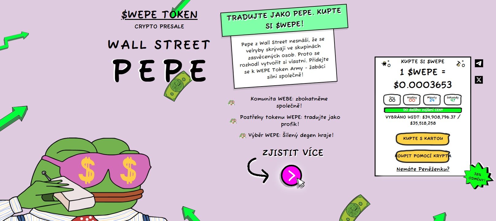 Předprodej Wall Street Pepe, který nabízí zajímavou alternativu například ke kryptoměně ethereum