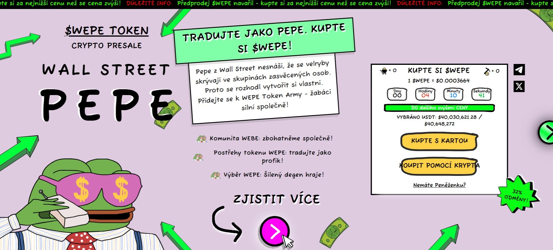 Meme coin Wall Street Pepe má dobře našlápnuto k tomu, aby předběhl i populární shiba inu a to zejména díky své přidané hodnotě pro uživatele