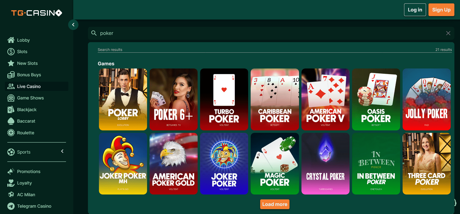 tg casino - poker živě