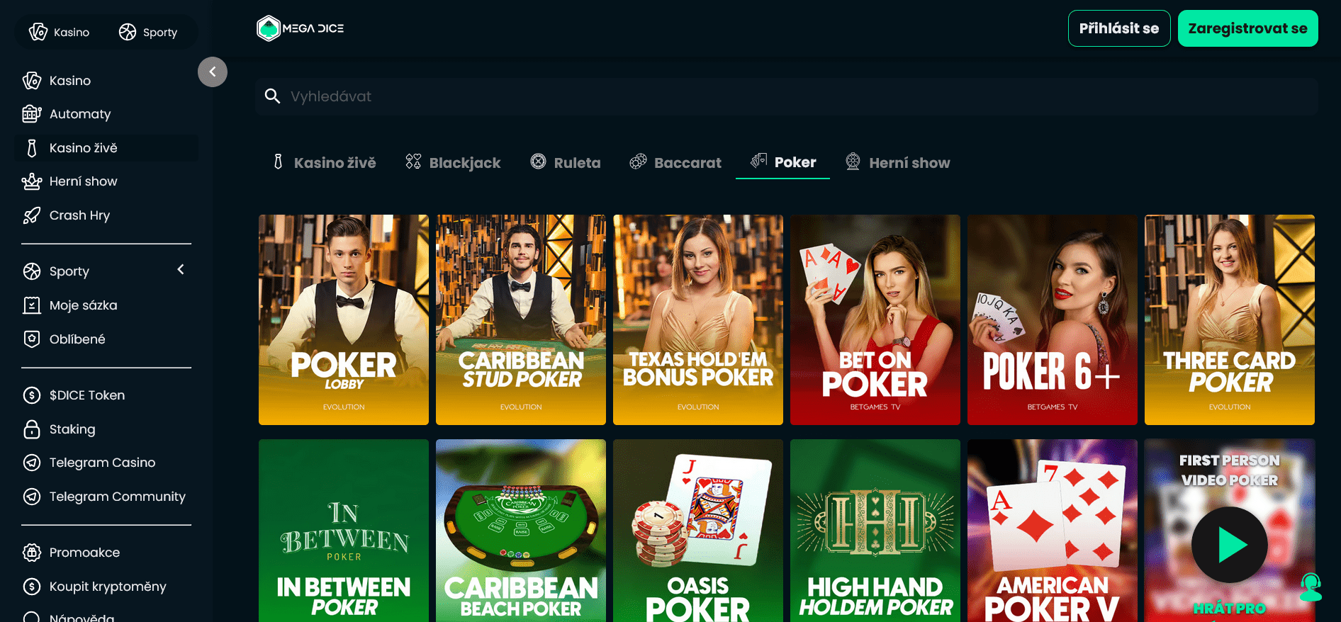 mega dice casino - poker živě