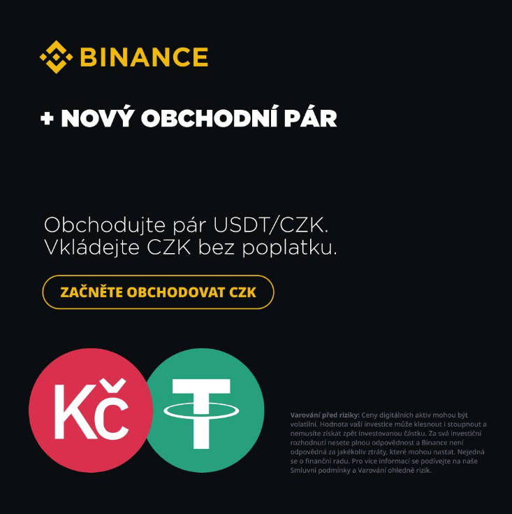 Binance recenze, od dubna 2024 je k dispozici obchodní pár USDT/CZK