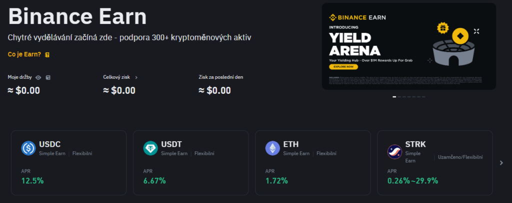 Binance recenze, služba Binance Earn nabízí možnost získávat pasivní příjem z kryptoměn