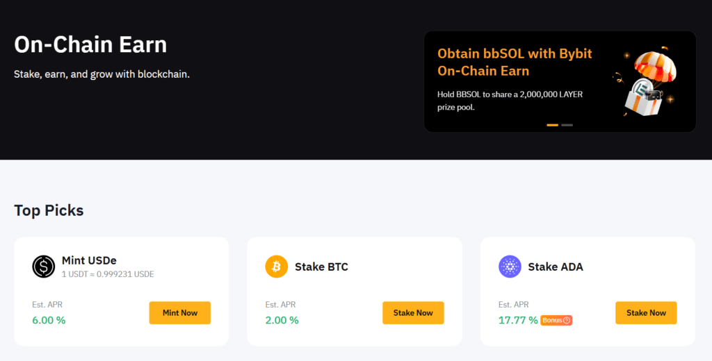 Bybit On-Chain Earn s populárními tokeny
