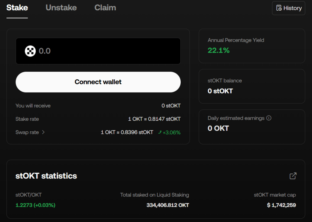 Widget pro liquid staking na OKX.