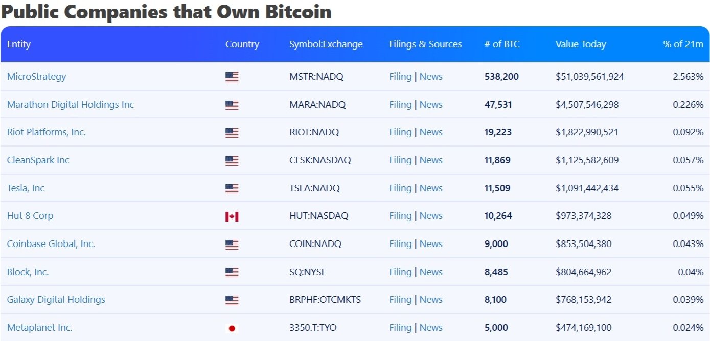 TOP 10 největších bitcoin holding společností