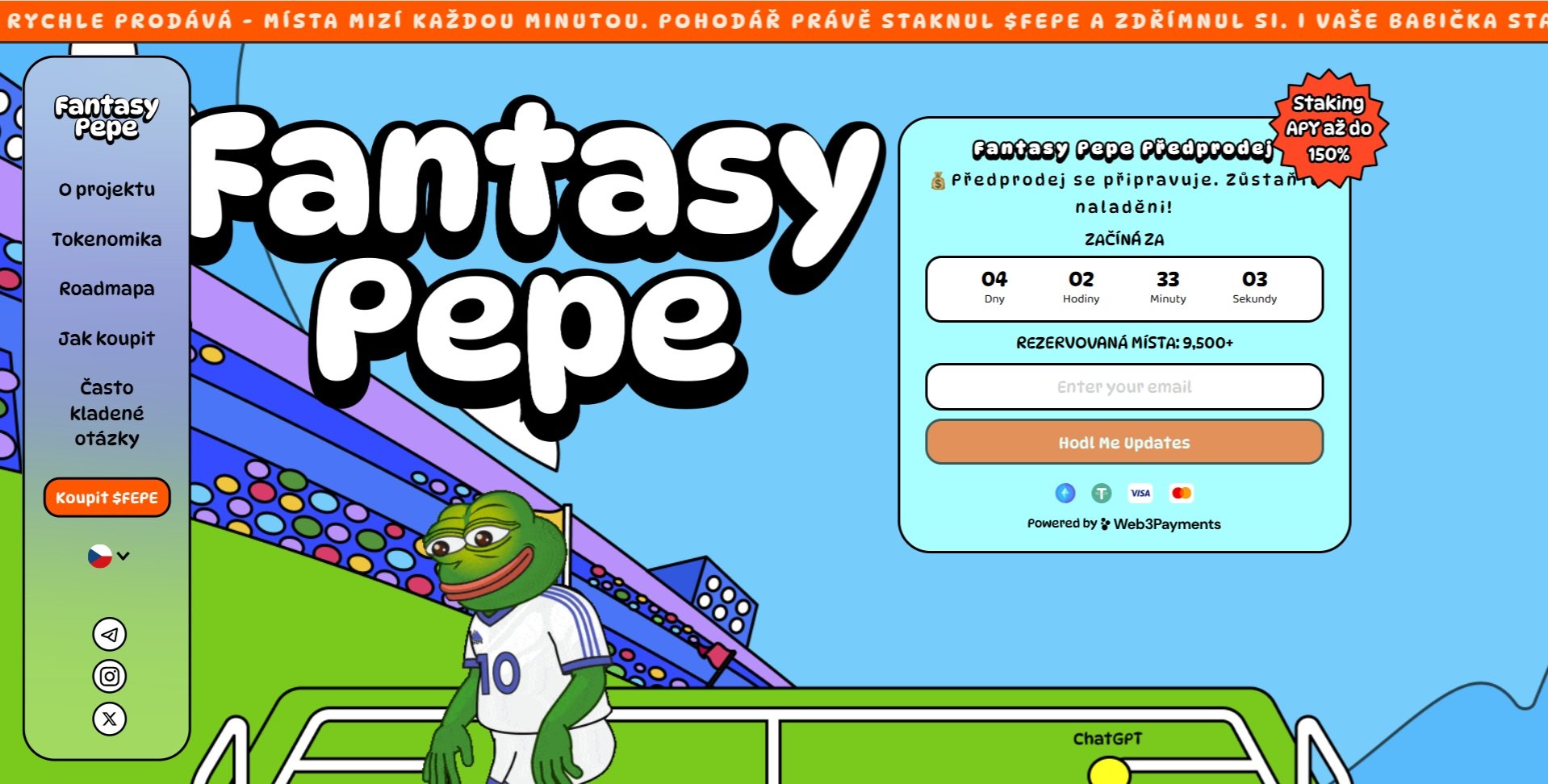 Předprodej nejlepší kryptoměny Fantasy Pepe je v plném proudu, přičemž nabízí investorům řadu výhod, jako je APY ve výši až 150 %.