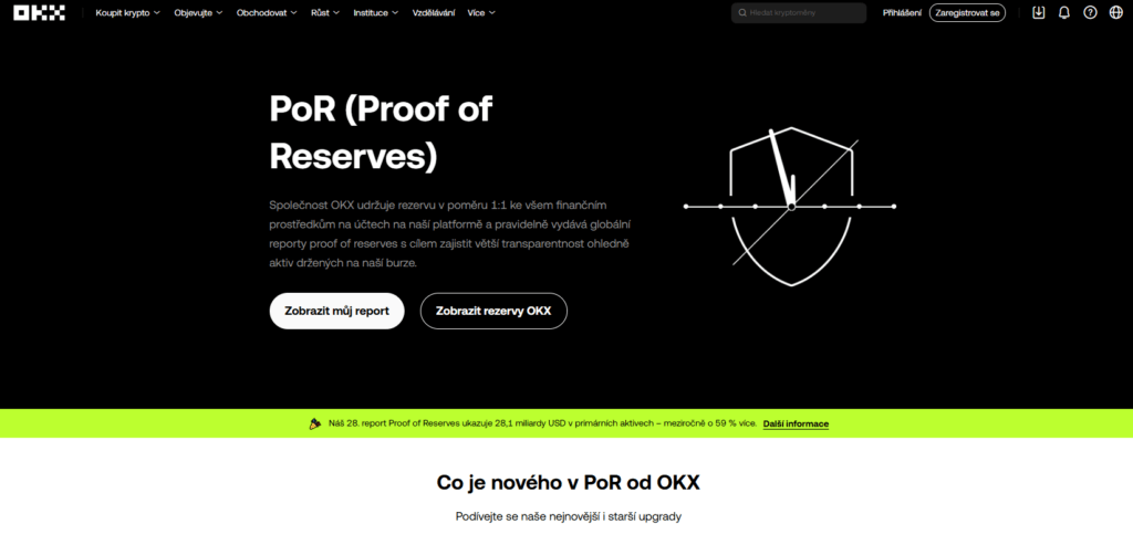 OKX recenze, OKX udržuje rezervu v poměru 1:1 ke všem aktivům na účtech na platformě
