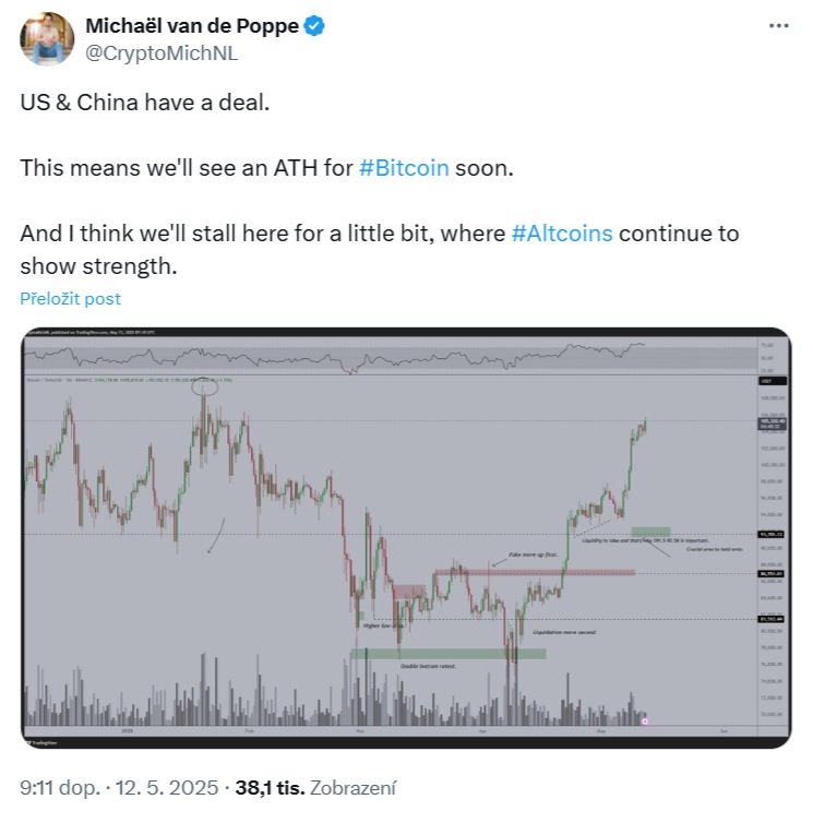 Bitcoinu může v cenovém růstu dost pomoci i dohoda mezi USA a Čínou