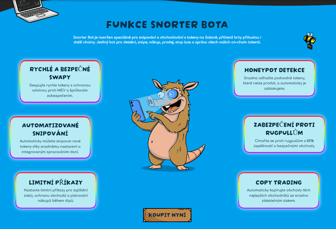 Snorter Bot uživatelům nabízí řadu užitečných funkcí a díky tomu ho máme v seznamu, jak získat kryptoměny zdarma