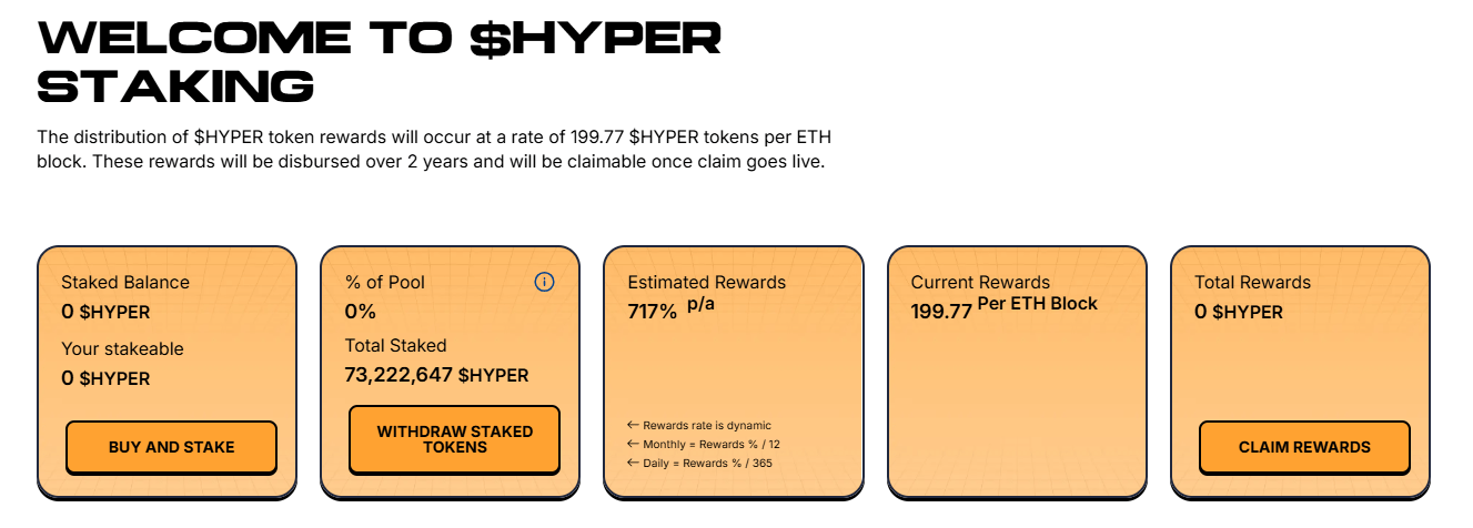 Stakujte $HYPER a získávejte odměny.