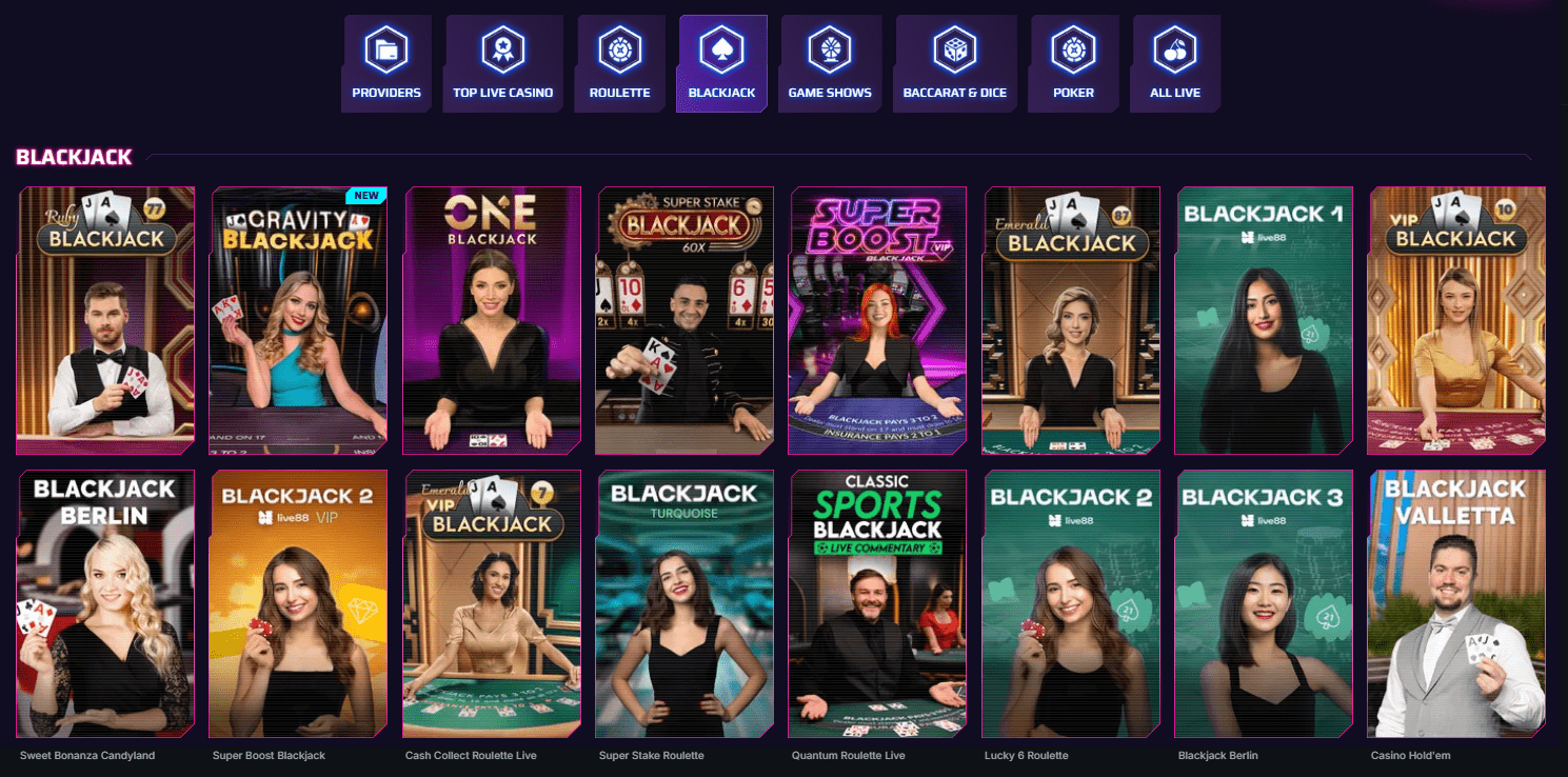 Blackjack - live casino na Roby Casino
