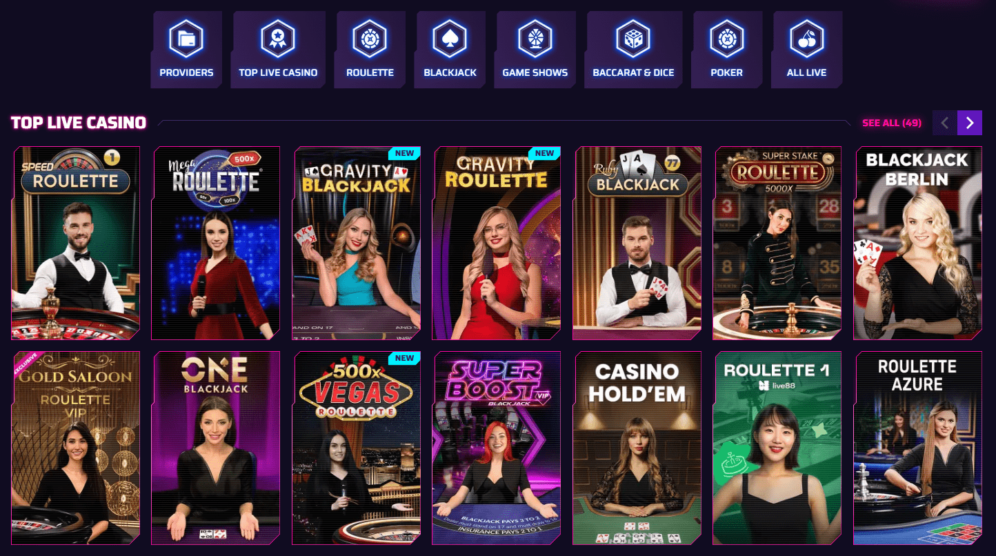 Roby Casino – nabídka živých her