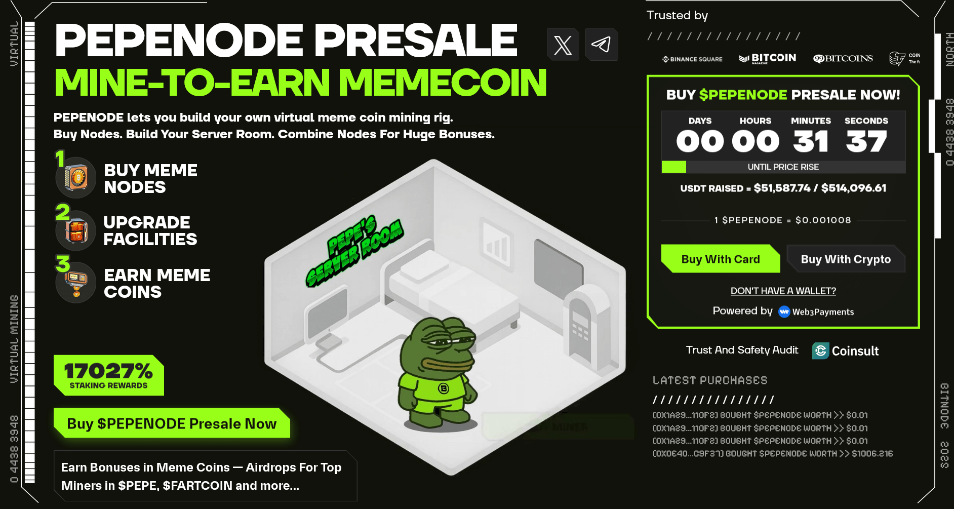 Top kryptoměny PEPENODE, což je meme coin pro těžbu a staking