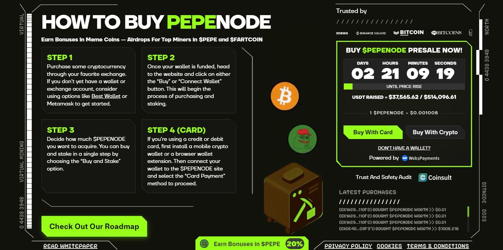 Investoři si mohou PEPENODE koupit jednoduše v několika krocích v rámci ICO a tím si tak zajistit, že budou mít tento token za nejvýhodnější cenu