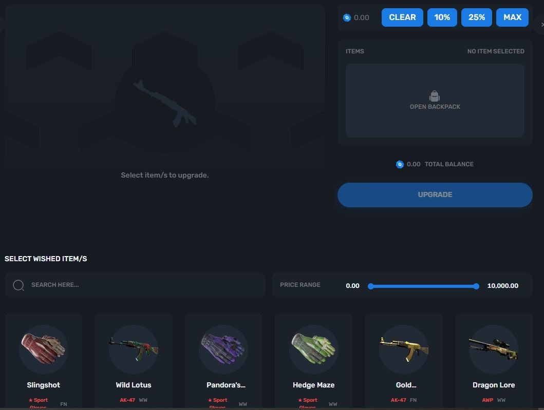 Upgrader dává možnost vylepšit vaše stávající skiny