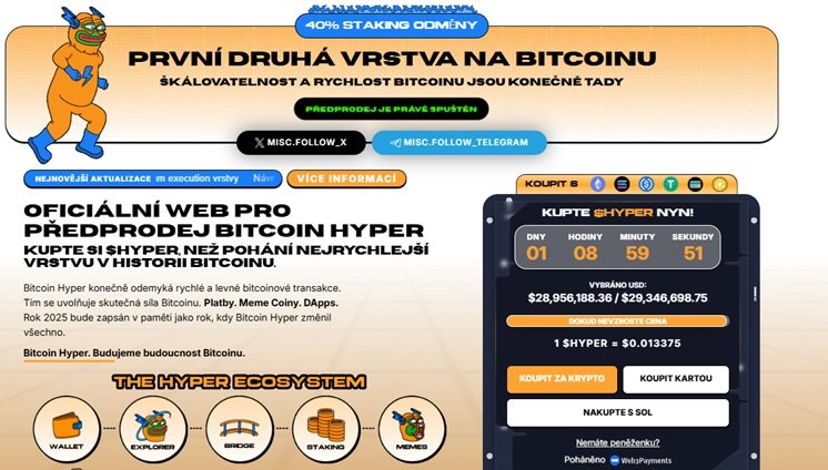 Předprodej Bitcoin Hyper je v plném proudu